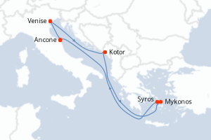 Carte de l'itinéraire de croisière Ancone-Ancone d'une durée de 7 jours