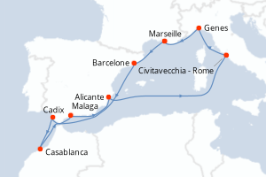 Carte de l'itinéraire de croisière Marseille-Marseille d'une durée de 10 jours