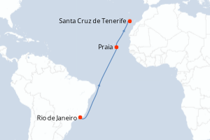 Carte de l'itinéraire de croisière Rio de Janeiro-Santa Cruz de Tenerife d'une durée de 13 jours