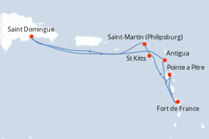 Carte de l'itinéraire de croisière Fort de France-Fort de France d'une durée de 7 jours