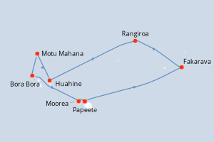 Carte de l'itinéraire de croisière Papeete-Papeete d'une durée de 10 jours