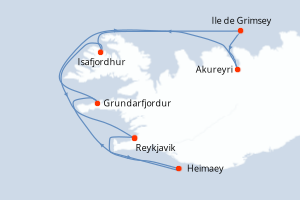 Carte de l'itinéraire de croisière Reykjavik-Reykjavik d'une durée de 7 jours