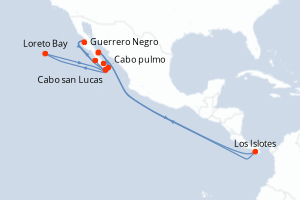 Carte de l'itinéraire de croisière Cabo san Lucas-Cabo san Lucas d'une durée de 10 jours