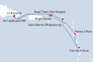 Carte de l'itinéraire de croisière Fort de France-Fort de France d'une durée de 7 jours