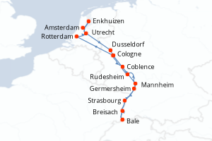 Carte de l'itinéraire de croisière Cologne-Cologne d'une durée de 11 jours