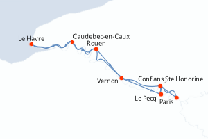 Carte de l'itinéraire de croisière Paris-Paris d'une durée de 7 jours