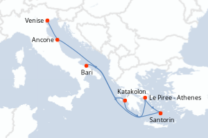 Carte de l'itinéraire de croisière Bari-Venise d'une durée de 7 jours