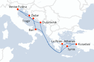 Carte de l'itinéraire de croisière Venise Fusina-Venise Fusina d'une durée de 10 jours