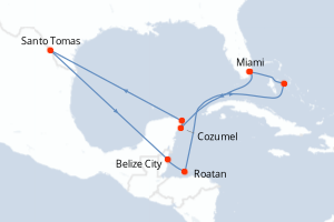 Carte de l'itinéraire de croisière Miami-Miami d'une durée de 8 jours
