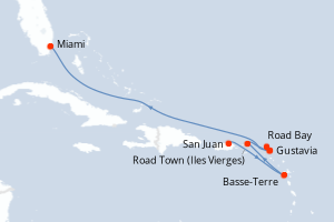 Carte de l'itinéraire de croisière San Juan-Miami d'une durée de 7 jours