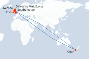 Carte de l'itinéraire de croisière Southampton-Southampton d'une durée de 12 jours