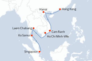 Carte de l'itinéraire de croisière Hong Kong-Singapour d'une durée de 11 jours