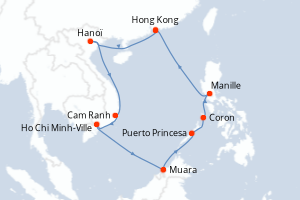 Carte de l'itinéraire de croisière Hong Kong-Hong Kong d'une durée de 14 jours