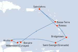 Carte de l'itinéraire de croisière Bridgetown-Bridgetown d'une durée de 10 jours