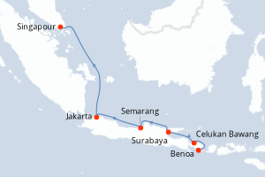 Carte de l'itinéraire de croisière Benoa-Singapour d'une durée de 8 jours