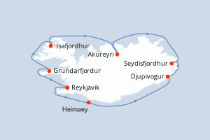 Carte de l'itinéraire de croisière Reykjavik-Reykjavik d'une durée de 10 jours
