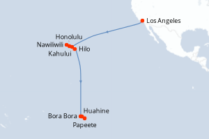 Carte de l'itinéraire de croisière Los Angeles-Papeete d'une durée de 17 jours