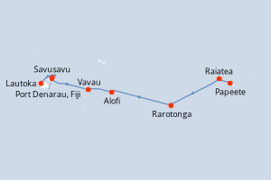 Carte de l'itinéraire de croisière Papeete-Lautoka d'une durée de 12 jours
