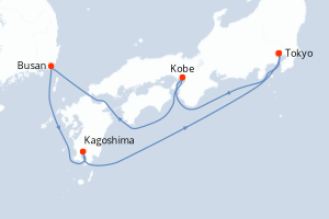 Carte de l'itinéraire de croisière Tokyo-Tokyo d'une durée de 7 jours