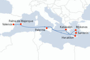 Carte de l'itinéraire de croisière Valence-Palerme d'une durée de 9 jours