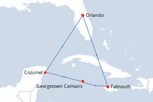 Carte de l'itinéraire de croisière Orlando-Orlando d'une durée de 7 jours
