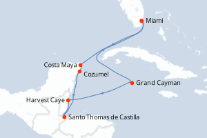 Carte de l'itinéraire de croisière Miami-Miami d'une durée de 9 jours
