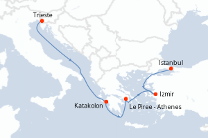 Carte de l'itinéraire de croisière Trieste-Istanbul d'une durée de 5 jours