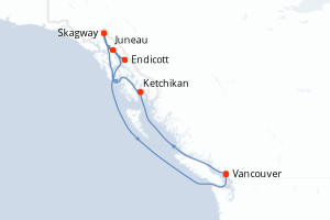 Carte de l'itinéraire de croisière Vancouver-Vancouver d'une durée de 7 jours