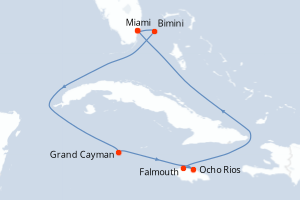 Carte de l'itinéraire de croisière Miami-Miami d'une durée de 7 jours