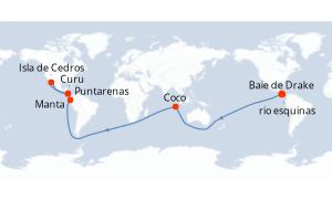 Carte de l'itinéraire de croisière Puntarenas-Puntarenas d'une durée de 7 jours