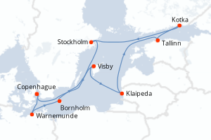 Carte de l'itinéraire de croisière Copenhague-Copenhague d'une durée de 10 jours