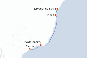 Carte de l'itinéraire de croisière Santos-Salvador de Bahia d'une durée de 4 jours