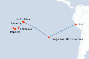 Carte itinéraire croisière Pérou, France, Chili - 19 jours au départ de Lima - Tahiti