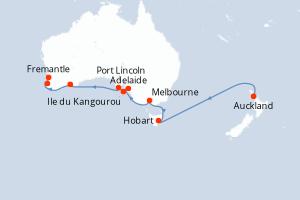 Carte itinéraire croisière Australie, Nouvelle-Zélande - 18 jours au départ de Auckland - Australie Nouvelle Zélande