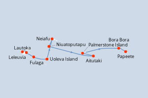 Carte de l'itinéraire de croisière Lautoka-Papeete d'une durée de 12 jours