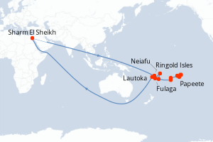 Carte de l'itinéraire de croisière Lautoka-Papeete d'une durée de 14 jours