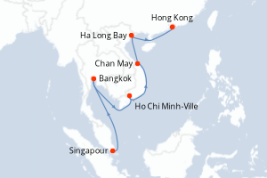 Carte de l'itinéraire de croisière Singapour-Hong Kong d'une durée de 14 jours