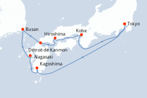 Carte de l'itinéraire de croisière Tokyo-Tokyo d'une durée de 10 jours