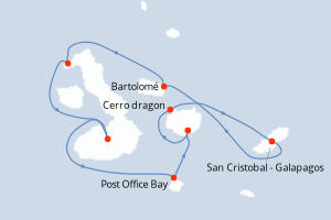 Carte de l'itinéraire de croisière San Cristobal - Galapagos-San Cristobal - Galapagos d'une durée de 7 jours