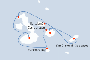 Carte de l'itinéraire de croisière San Cristobal - Galapagos-San Cristobal - Galapagos d'une durée de 7 jours