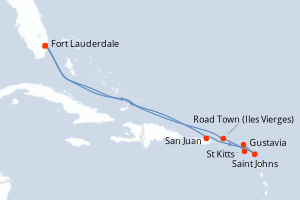 Carte de l'itinéraire de croisière Fort Lauderdale-Fort Lauderdale d'une durée de 10 jours