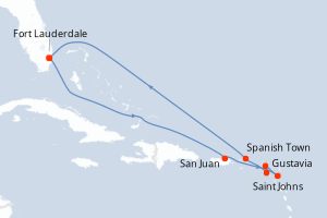Carte de l'itinéraire de croisière Fort Lauderdale-Fort Lauderdale d'une durée de 10 jours