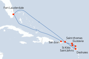 Carte de l'itinéraire de croisière Fort Lauderdale-Fort Lauderdale d'une durée de 11 jours