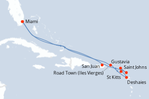 Carte de l'itinéraire de croisière Miami-Miami d'une durée de 11 jours