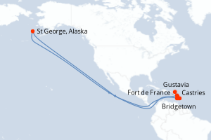Carte de l'itinéraire de croisière Bridgetown-Bridgetown d'une durée de 7 jours