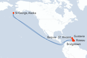 Carte de l'itinéraire de croisière Bridgetown-Bridgetown d'une durée de 7 jours