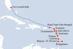 Carte de l'itinéraire de croisière Bridgetown-Fort Lauderdale d'une durée de 11 jours