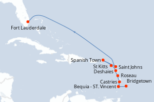 Carte de l'itinéraire de croisière Bridgetown-Fort Lauderdale d'une durée de 10 jours