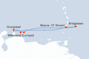 Carte de l'itinéraire de croisière Bridgetown-Bridgetown d'une durée de 7 jours