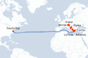 Carte de l'itinéraire de croisière Venise-Le Piree - Athenes d'une durée de 10 jours